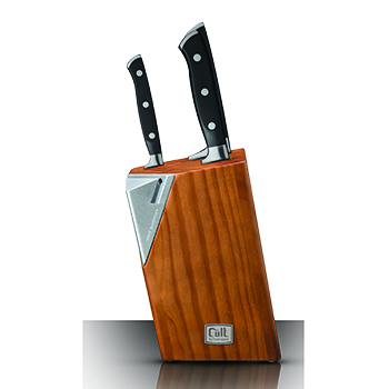 בלוק סכינים 4 חלקים הכולל 3 סכינים + מעמד עם משחיז מובנה